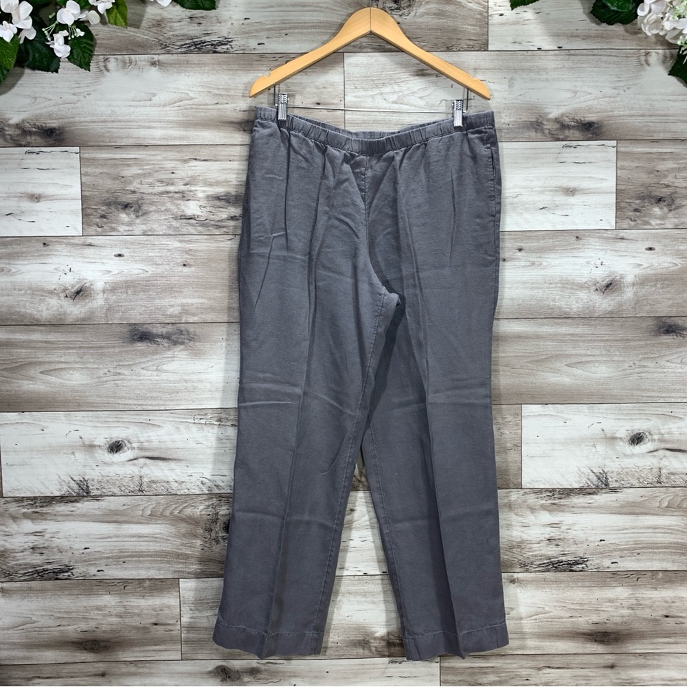 J Jill wide leg straight grey linen pants women’s size Large lagenlook